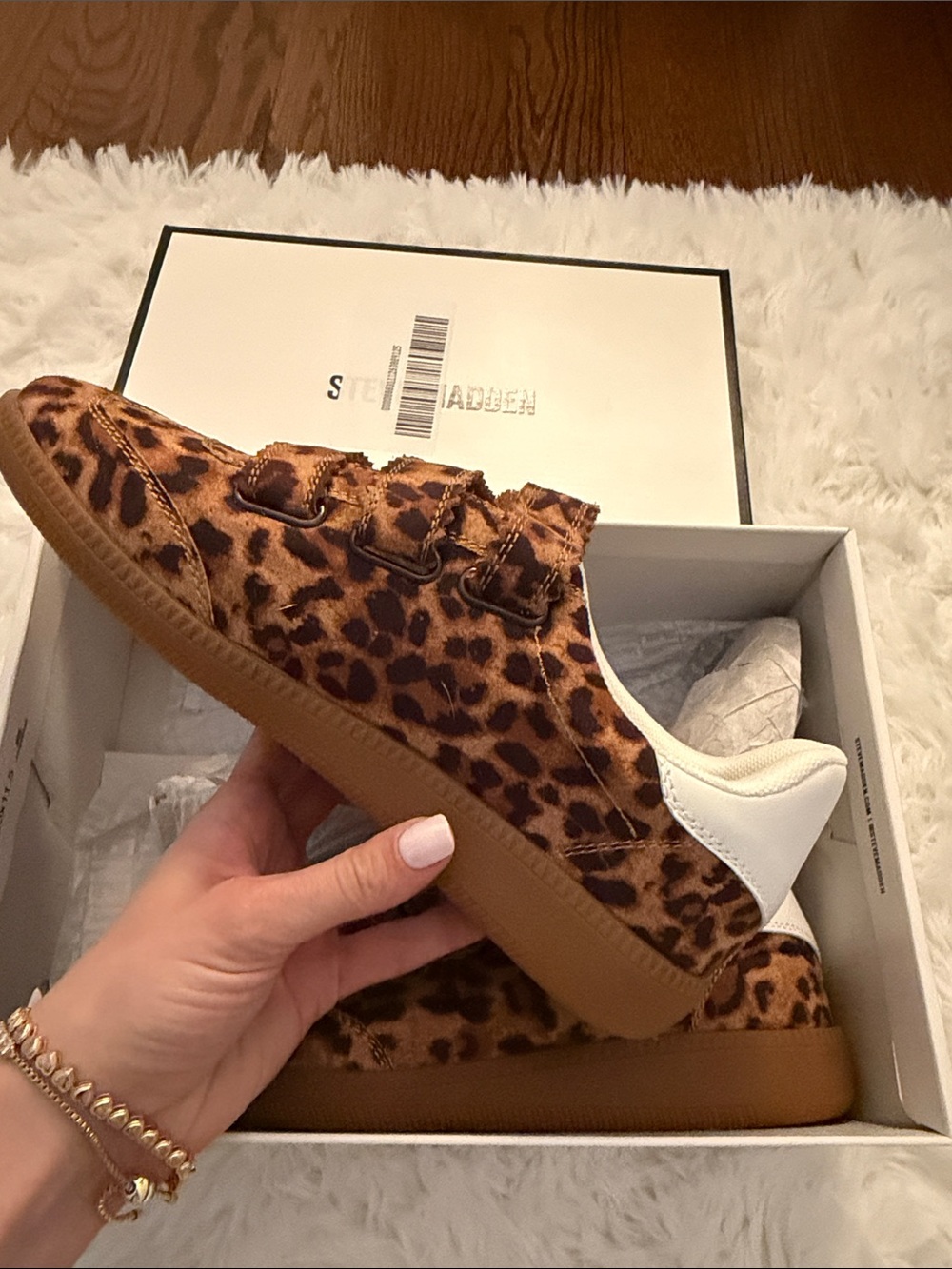 Steve Madden Leopard-Print Low Top Sneakers - White Heel Tab